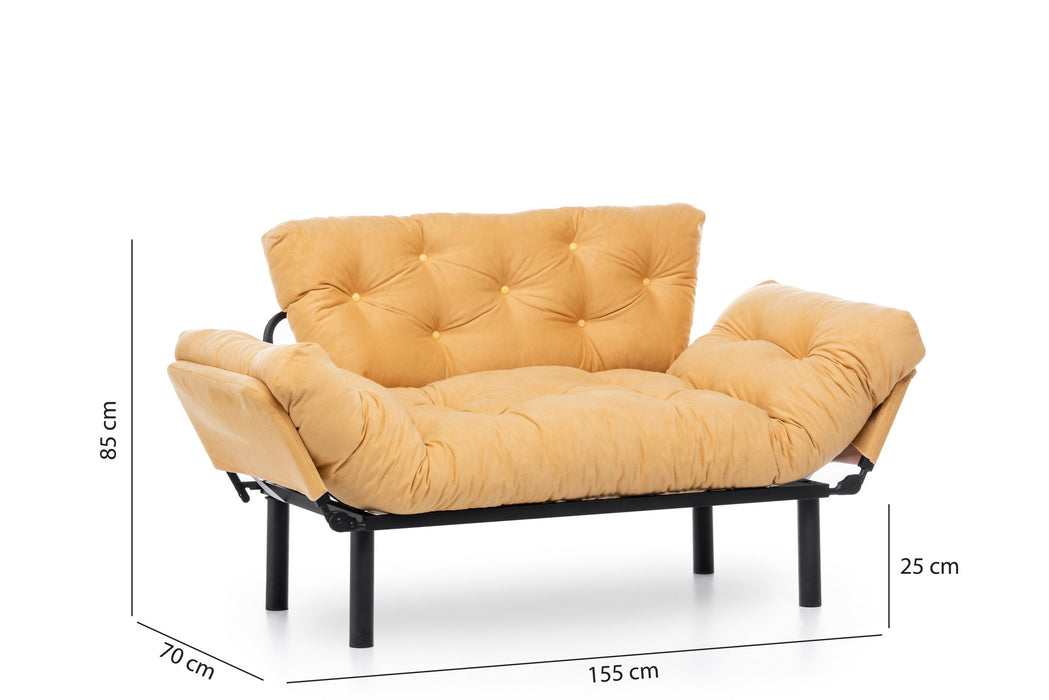 Canapea Extensibila cu 2 Locuri Asi Home Nitta - Mustard Metal 70X155X85 cm