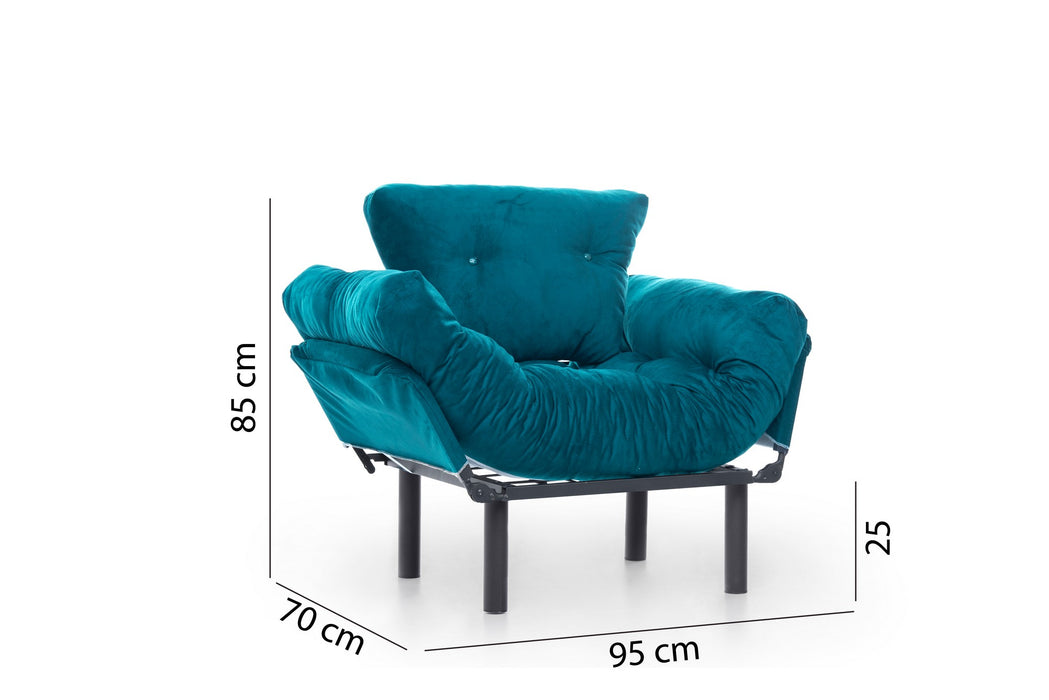 Fotoliu Extensibil Asi Home Nitta Single - Petrol Green Metal 95X70X85 cm