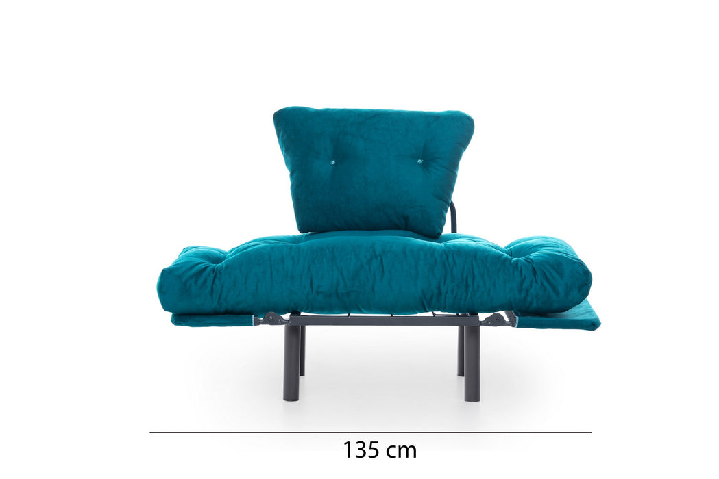 Fotoliu Extensibil Asi Home Nitta Single - Petrol Green Metal 95X70X85 cm