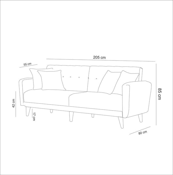 Canapea Extensibila cu 3 Locuri Asi Home Aria - Green  Lemn de Tei 80X205X85 cm