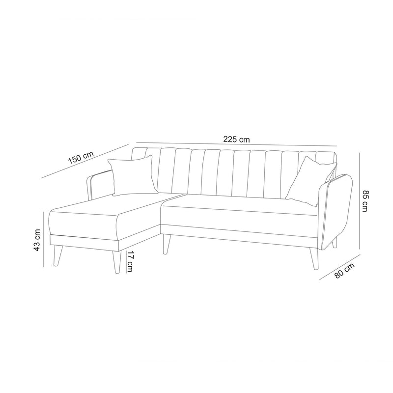 Colțar Extensibil Asi Home Aqua Stanga - Cream  Lemn de Tei | Metal 225| 150X85 cm