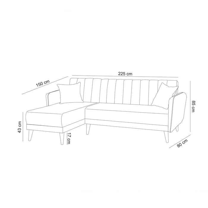 Colțar Extensibil Asi Home Aqua Stanga - Cream  Lemn de Tei | Metal 225| 150X85 cm