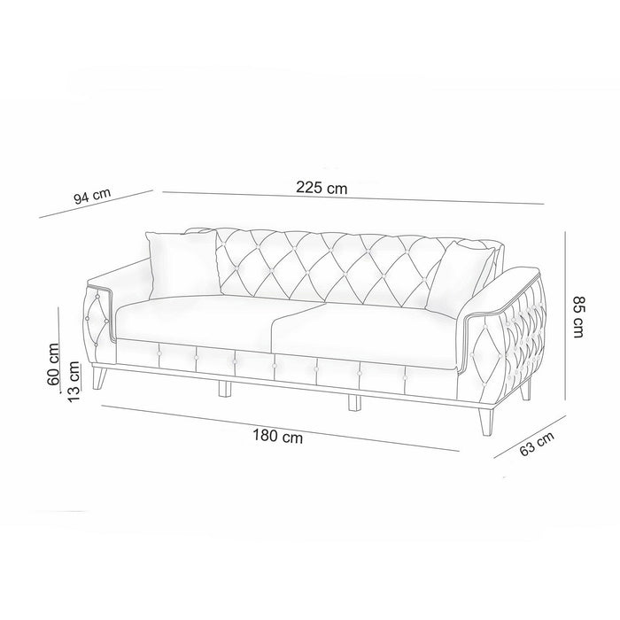 Canapea Extensibila cu 3 Locuri Asi Home Marta - Cream  Lemn de Tei 94X225X85 cm