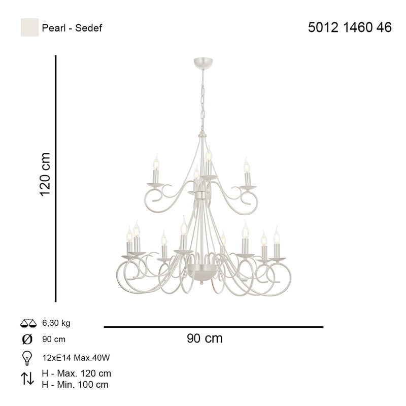 Lustra Moderna Slia Asi Home , 12 brate, 12xE14-40W, alb sidefat 1460-46-12