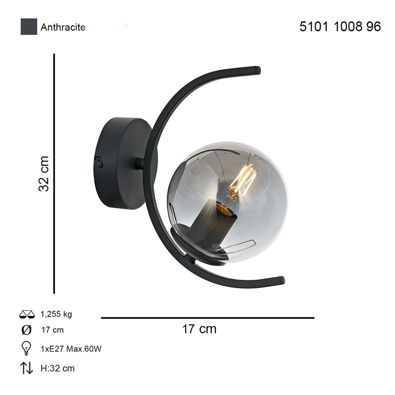 Aplica Moderna Zafra Asi Home, 1xE27-60W Antracit 1008-96-19