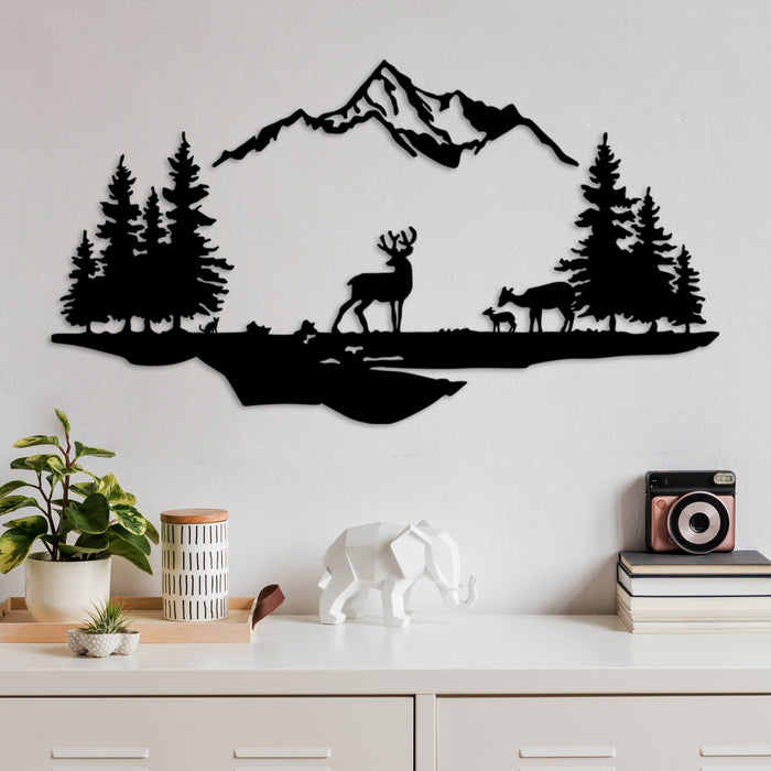 Decoratiune de Perete din Metal Asi Home Deer And Landscape - 1 Metal 70X38 cm