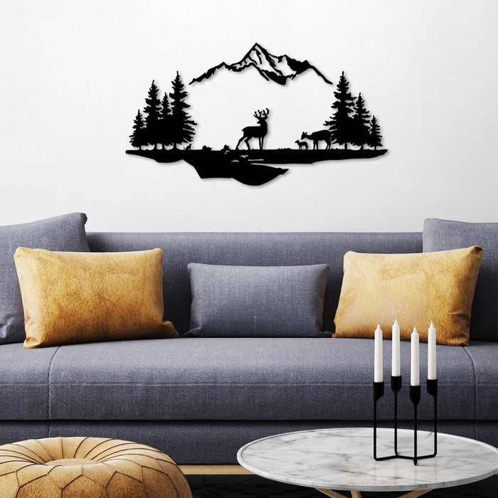 Decoratiune de Perete din Metal Asi Home Deer And Landscape - 1 Metal 70X38 cm