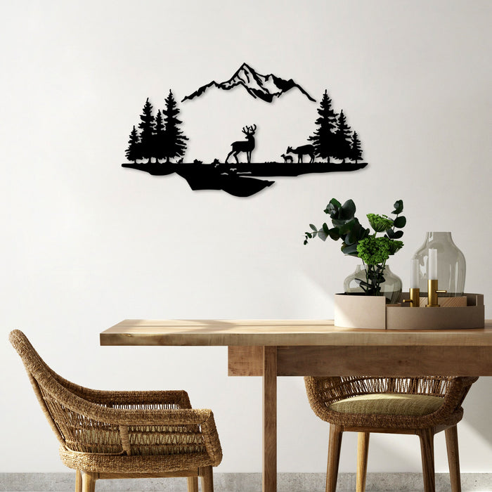 Decoratiune de Perete din Metal Asi Home Deer And Landscape - 1 Metal 70X38 cm