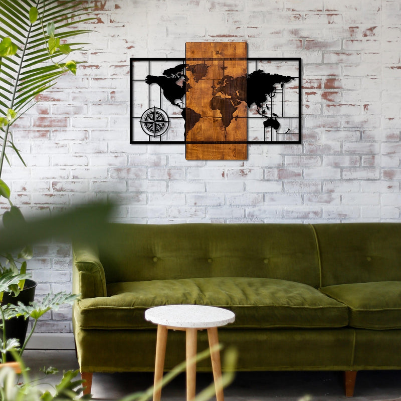 Accesoriu Iluminat Asi Home World Map With, Walnut, 58x85 cm
