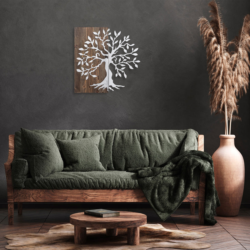Decoratiune de Perete din Lemn Asi Home Tree - Silver Lemn 58X58 cm