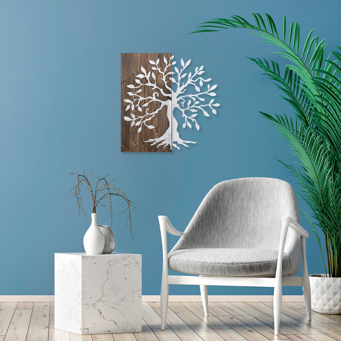 Decoratiune de Perete din Lemn Asi Home Tree - Silver Lemn 58X58 cm