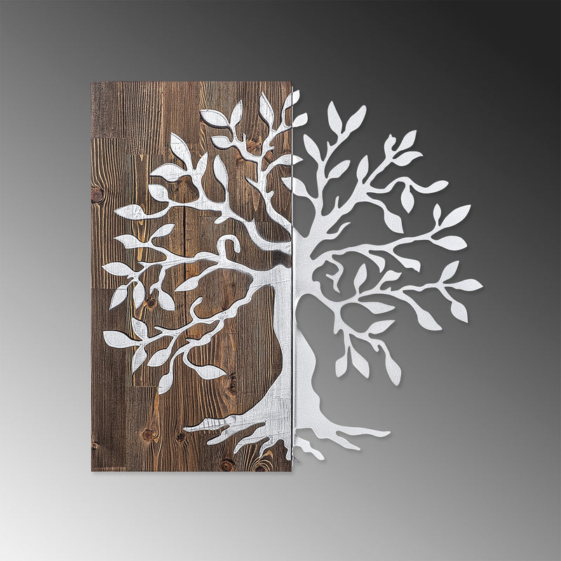 Decoratiune de Perete din Lemn Asi Home Tree - Silver Lemn 58X58 cm