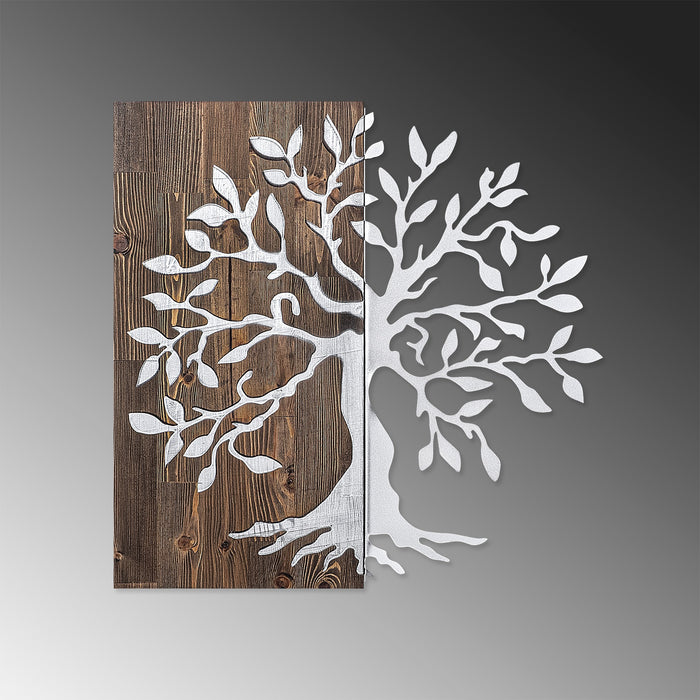 Decoratiune de Perete din Lemn Asi Home Tree - Silver Lemn 58X58 cm