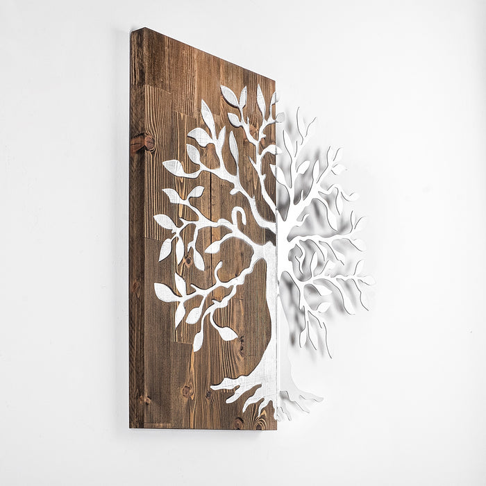 Decoratiune de Perete din Lemn Asi Home Tree - Silver Lemn 58X58 cm