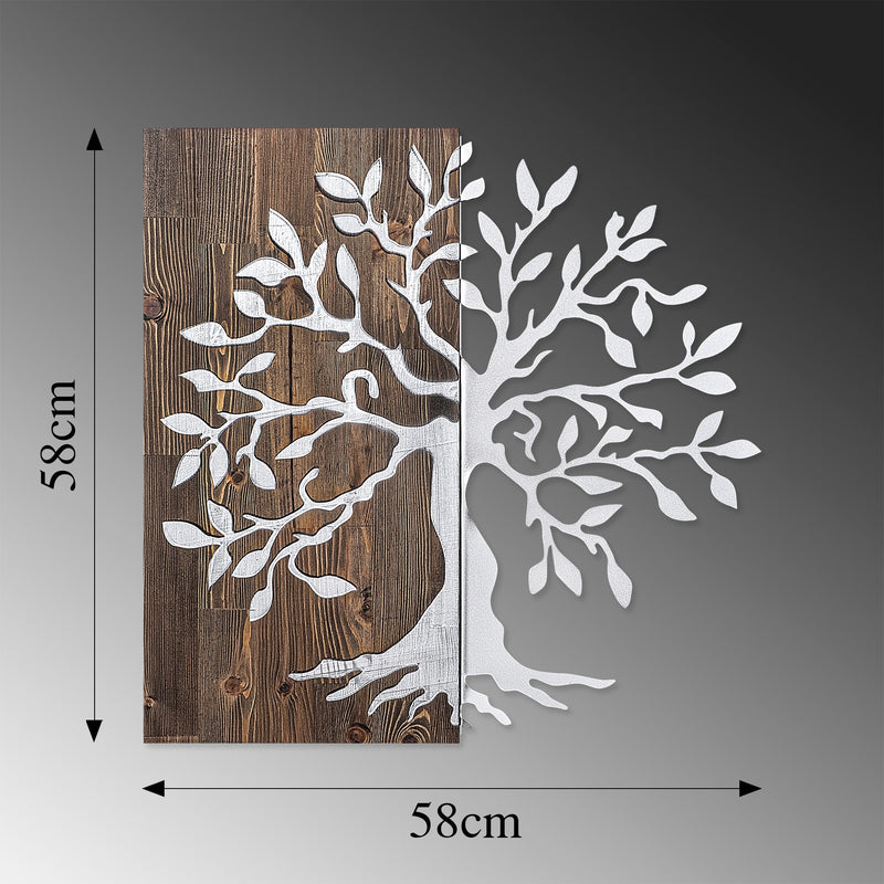 Decoratiune de Perete din Lemn Asi Home Tree - Silver Lemn 58X58 cm