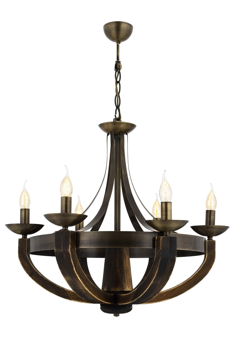 Lustră Avonni AV-1644-6E, finisaj antichizat, Ø70 cm, 6xE14, metal și lemn, design vintage elegant