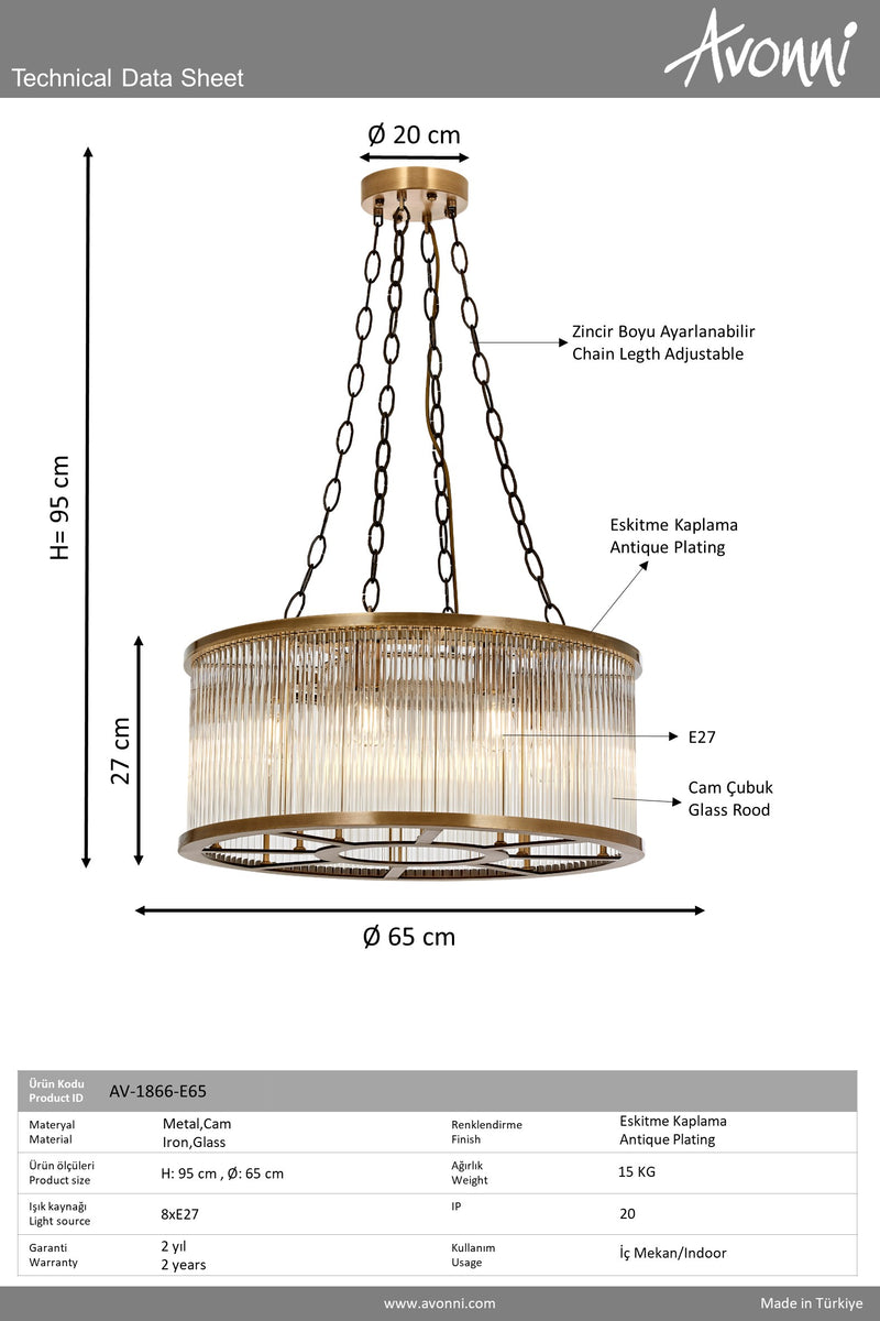 Lustra moderna Avonni Antic, 8XE27, AV-1866-E65 - AsiHome