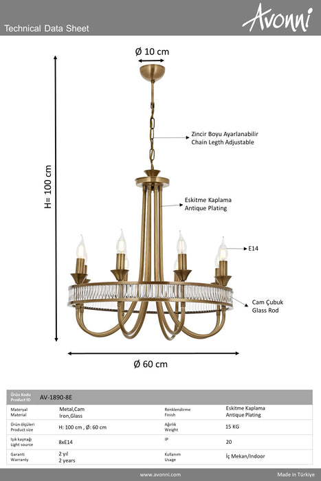 Lustra moderna Avonni Antic, 8XE14, AV-1890-8E