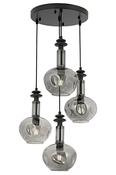 Lustră Avonni AV-1912-4T-GR, finisaj negru, Ø35 cm, 4xE27, metal și sticlă, design vintage elegant