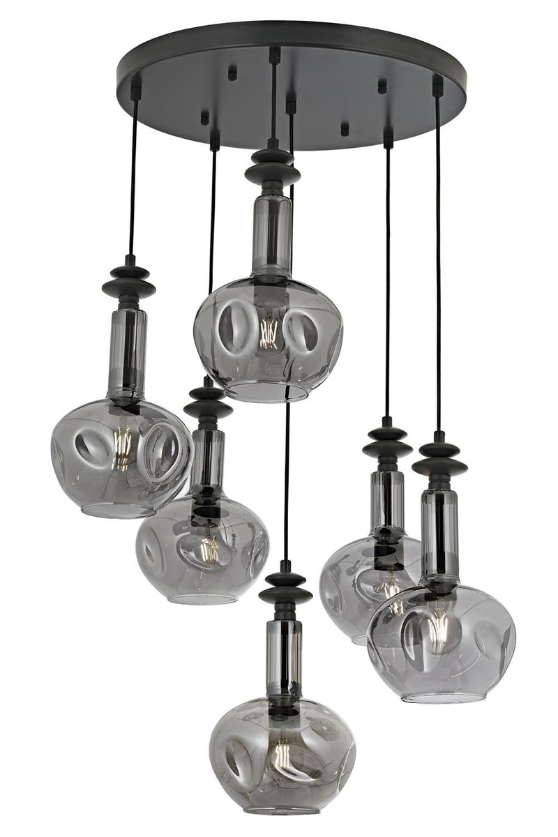 Lustră Avonni AV-1912-6T-GR, finisaj negru, Ø50 cm, 6xE27, metal și sticlă, design vintage elegant