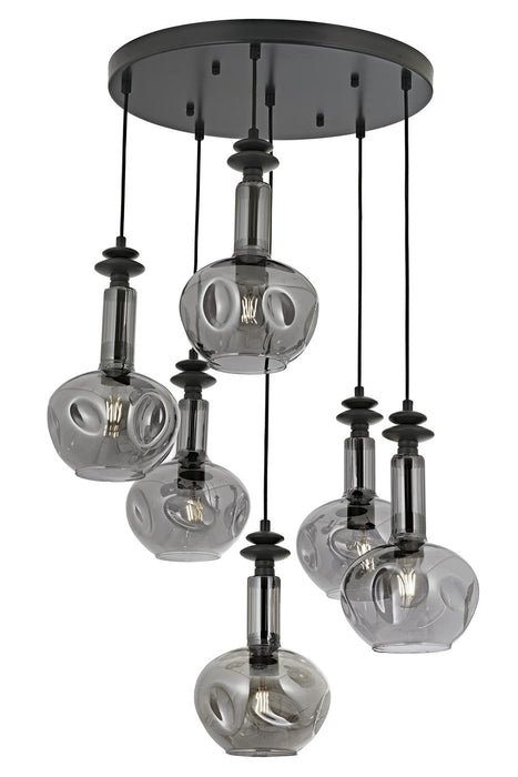 Lustră Avonni AV-1912-6T-GR, finisaj negru, Ø50 cm, 6xE27, metal și sticlă, design vintage elegant