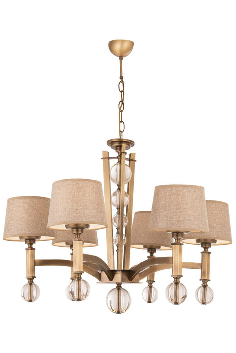 Lustră Avonni AV-35002-6ES, finisaj antichizat, Ø80 cm, 6xE27, metal și sticlă și textil, design vintage elegant