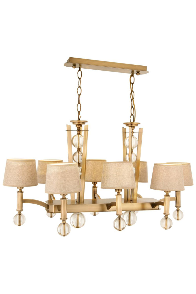 Lustră Avonni AV-35002-8ES-YM, finisaj antichizat, , 8xE27, metal și sticlă și textil, design vintage elegant