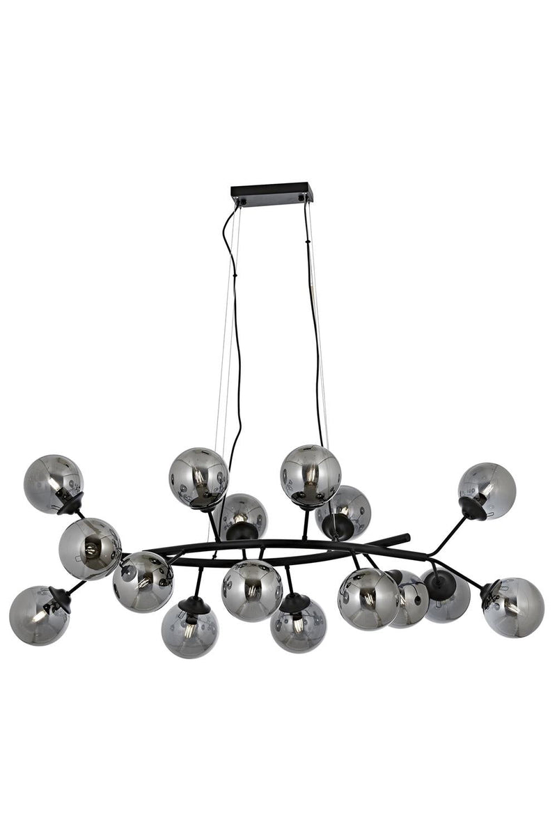 Lustră Avonni AV-4286-16Y-BSY, 16 becuri E14, metal și sticlă fumurie, finisaj negru, design vintage elegant