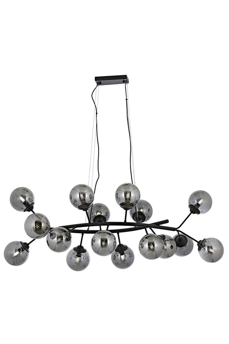 Lustră Avonni AV-4286-16Y-BSY, 16 becuri E14, metal și sticlă fumurie, finisaj negru, design vintage elegant