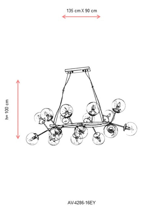 Lustră Avonni AV-4286-16Y-BSY, 16 becuri E14, metal și sticlă fumurie, finisaj negru, design vintage elegant