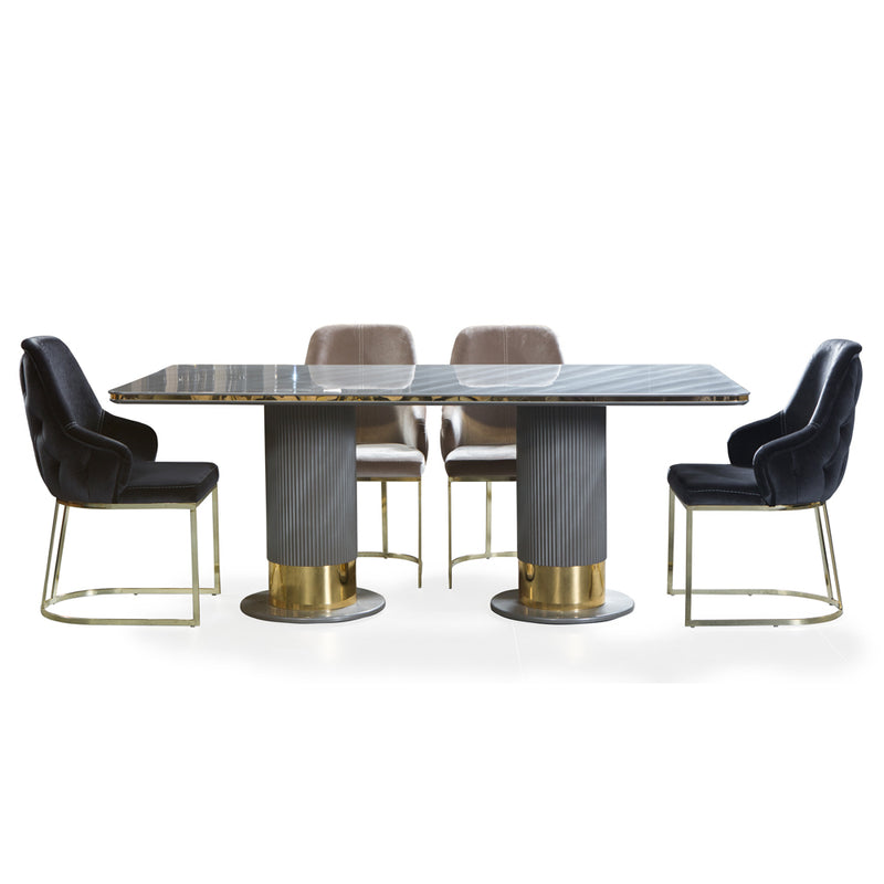 Set Dining Lux Lavinya Bold AsiHome, Masa Gri Auriu (2m x 1m) + 6 Scaune – Exclusiv ASI Home