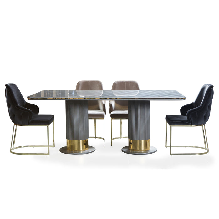 Set Dining Lux Lavinya Bold AsiHome, Masa Gri Auriu (2m x 1m) + 6 Scaune – Exclusiv ASI Home