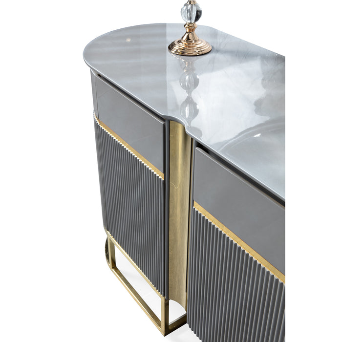 Consolă BOLD ASI HOME, 220 cm, design modern gri & auriu, MDF canelat, blat marmură