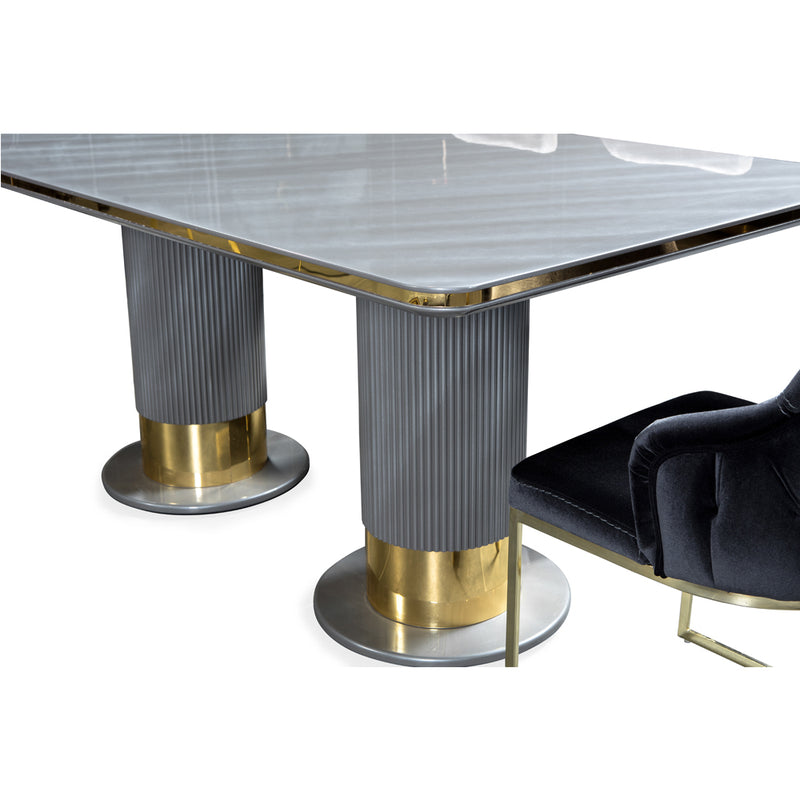 Set Dining Lux Lavinya Bold AsiHome, Masa Gri Auriu (2m x 1m) + 6 Scaune – Exclusiv ASI Home