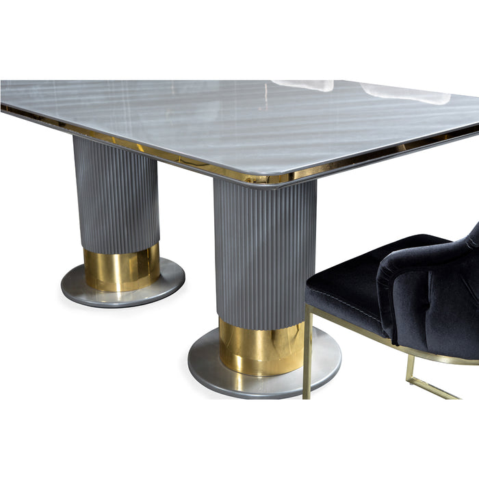 Set Living-Dining Lux Lavinya Bold AsiHome, Consola cu Oglinda, Comoda TV,  Masa Gri Auriu (2m x 1m) + 6 Scaune – Exclusiv ASI Home