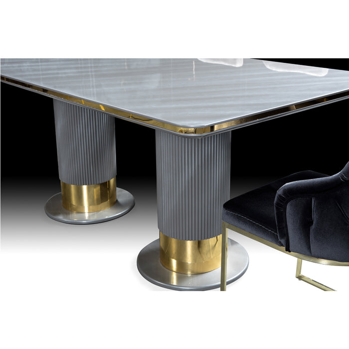 Set Dining Lux Lavinya Bold AsiHome, Masa Gri Auriu (2m x 1m) + 6 Scaune – Exclusiv ASI Home