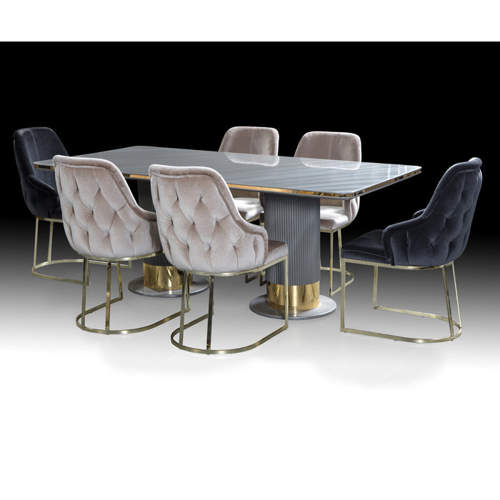 Set Dining Lux Lavinya Bold AsiHome, Masa Gri Auriu (2m x 1m) + 6 Scaune – Exclusiv ASI Home