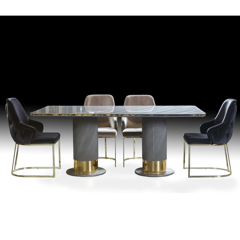 Set Dining Lux Lavinya Bold AsiHome, Masa Gri Auriu (2m x 1m) + 6 Scaune – Exclusiv ASI Home