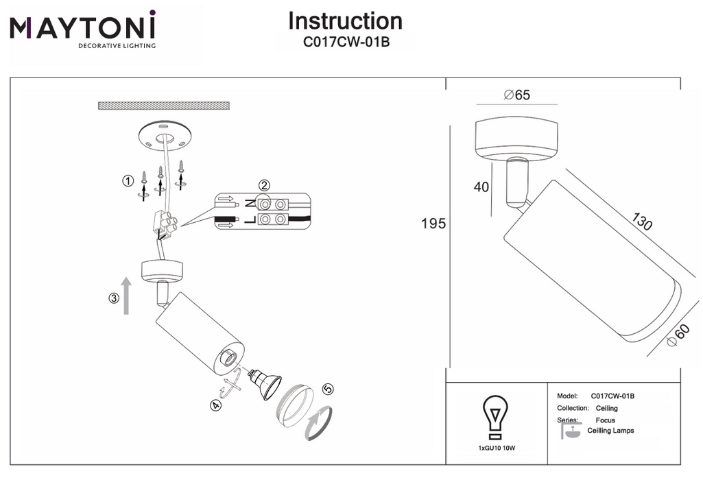 Spot aplicatMaytoni Technical Focus Negru, 1XGU10, C017CW-01B