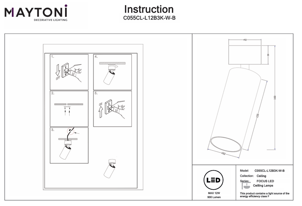 Spot LED aplicat Maytoni Technical FOCUS LED Negru , C055CL-L12B3K-W-B