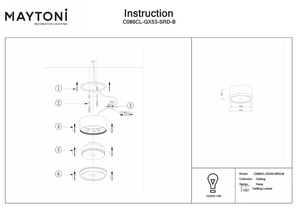 Spot aplicat Maytoni Technical Hoop Negru, 1XGX53, C086CL-GX53-SRD-B