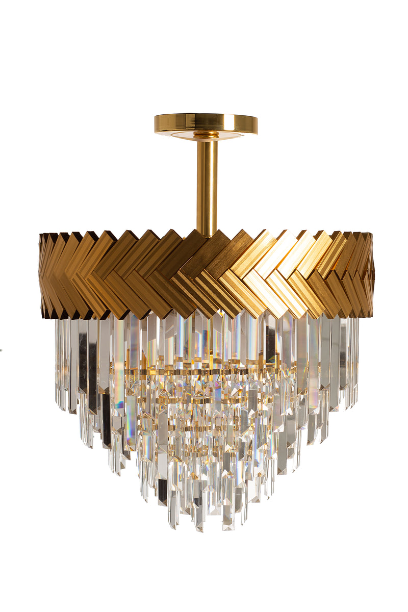 Plafoniera Lyon C23910/9 9 x E14 MAX 40W Ø50 H45 corp metalic auriu sticla abajur cristal