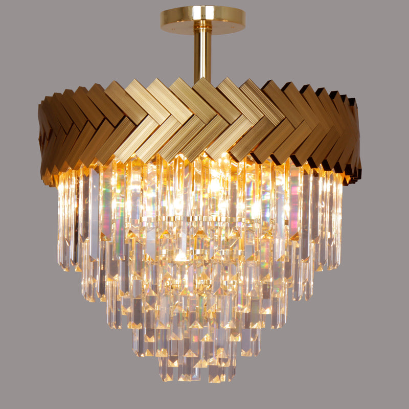 Plafoniera Lyon C23910/9 9 x E14 MAX 40W Ø50 H45 corp metalic auriu sticla abajur cristal