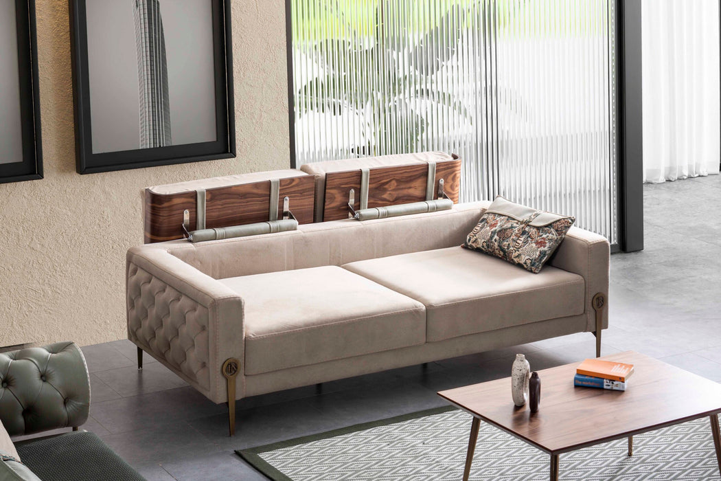 Canapea Rover Inev Asi Home - Verde Olive, Catifea, Lemn și Metal Bronz Antique, 230 cm