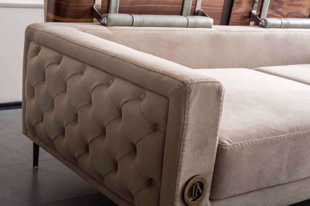 Canapea Rover Inev Asi Home - Verde Olive, Catifea, Lemn și Metal Bronz Antique, 230 cm