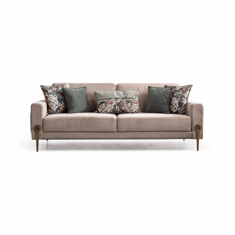 Canapea Rover Inev Asi Home - Verde Olive, Catifea, Lemn și Metal Bronz Antique, 230 cm