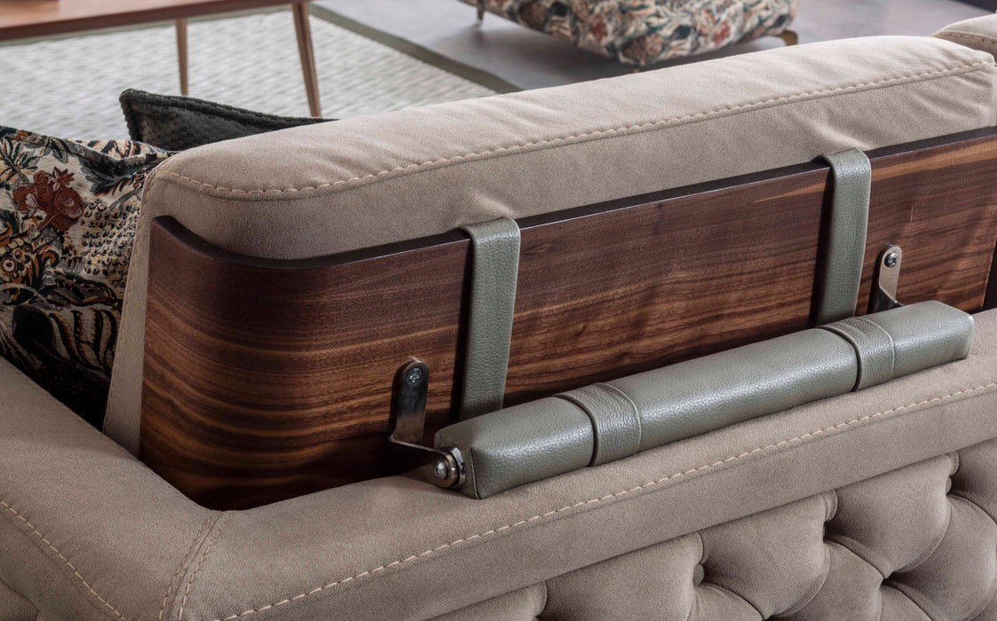 Canapea Rover Inev Asi Home - Verde Olive, Catifea, Lemn și Metal Bronz Antique, 230 cm