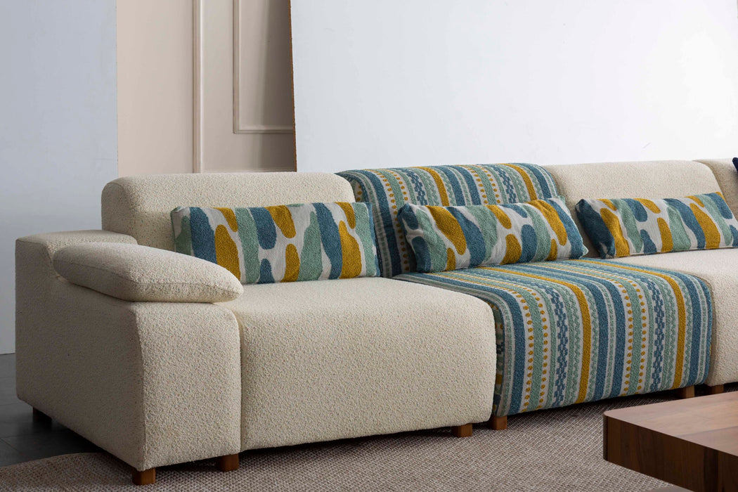 Coltar modular Asi Home Favori Inev Bouclé, Off White & Verde, 5 piese