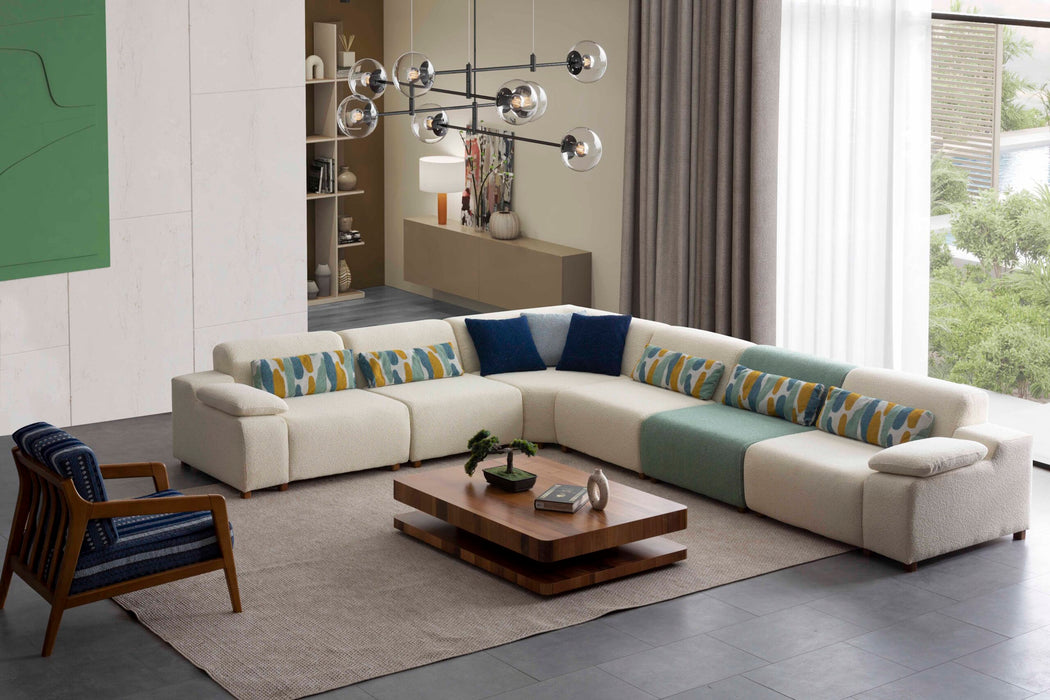 Coltar modular Asi Home Favori Inev Bouclé, Off White & Verde, 5 piese