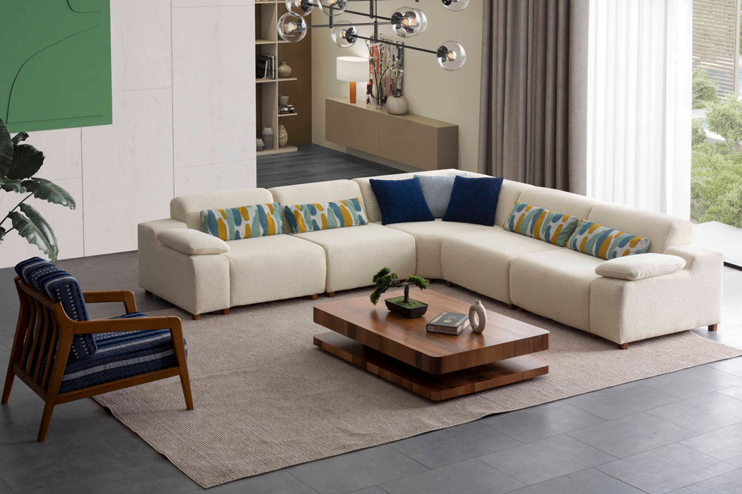 Coltar modular Asi Home Favori Inev Bouclé, Off White & Verde, 5 piese